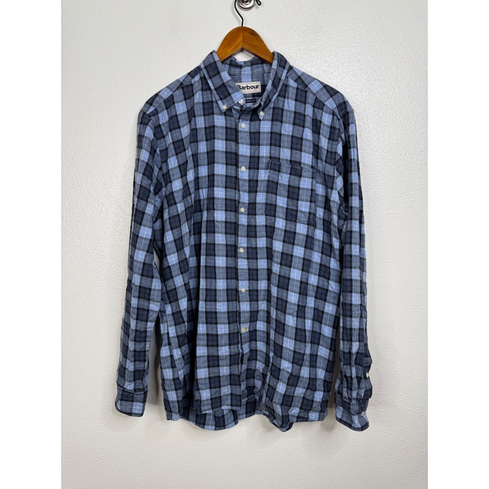 Barbour Tailored Fit Blue Plaid Long Sleeve Button Down Shirt Size Large